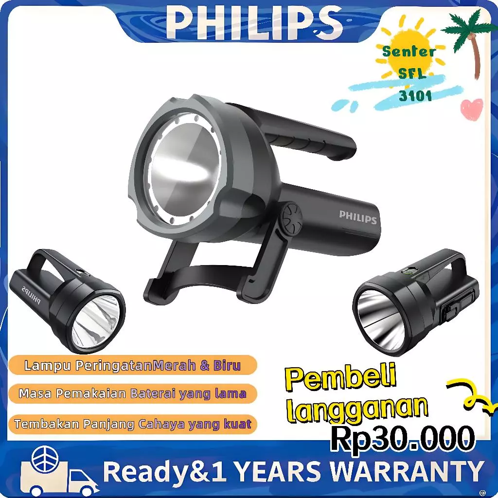 🔦 SENTER TEMBAK 400 METER (PHILIPS) - Sinyal SOS & Patroli Jarak Jauh (IP54)