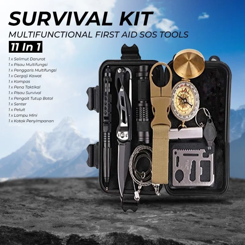🛠️ ALAT SURVIVAL MACGYVER 11-in-1 - Gergaji, Pisau, Kompas Saku