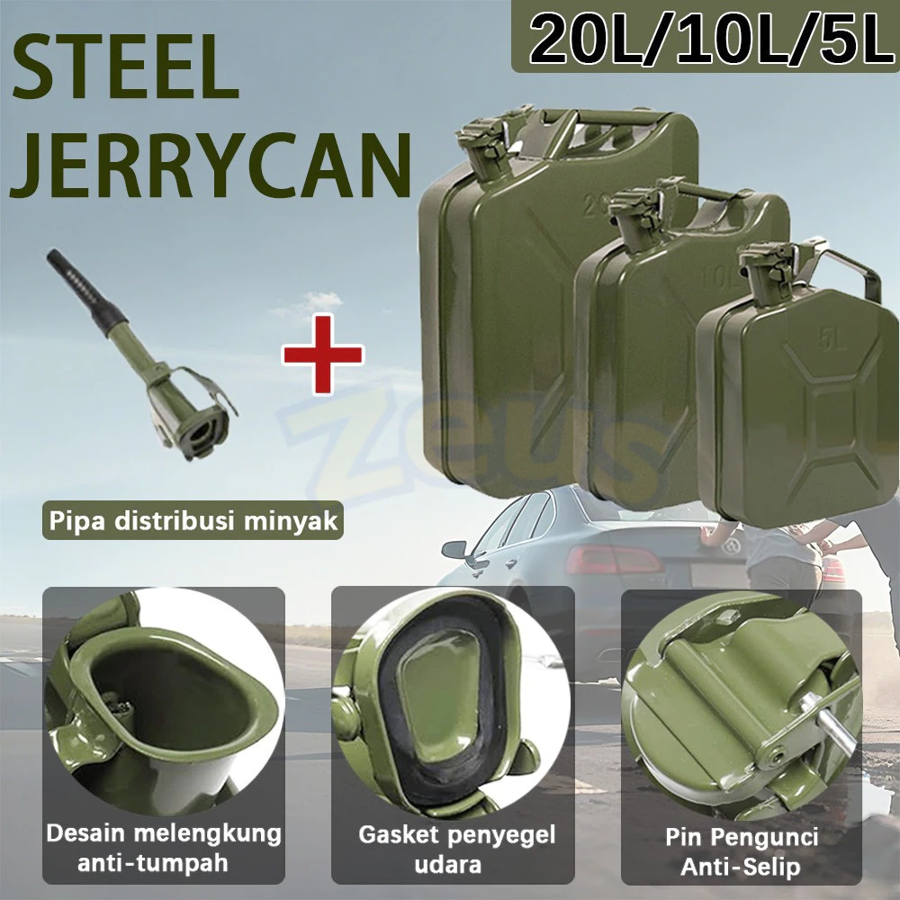 🛡️ JERIGEN BESI MILITER 20L - Simpan Bensin Aman & Tahan Api